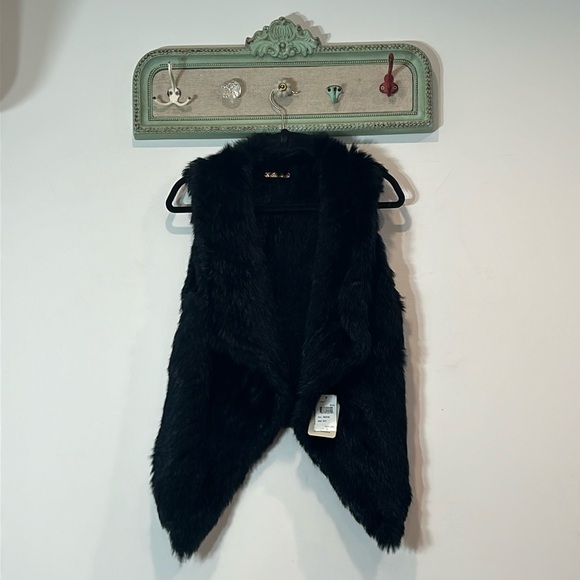La Fiorentina black rabbit fur open front vest women’s size medium new w tag top - Picture 1 of 6